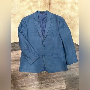 Izod Sports Coat Men's 44R Blue Lined Houndstooth 2 Button Blazer Suit Jacket